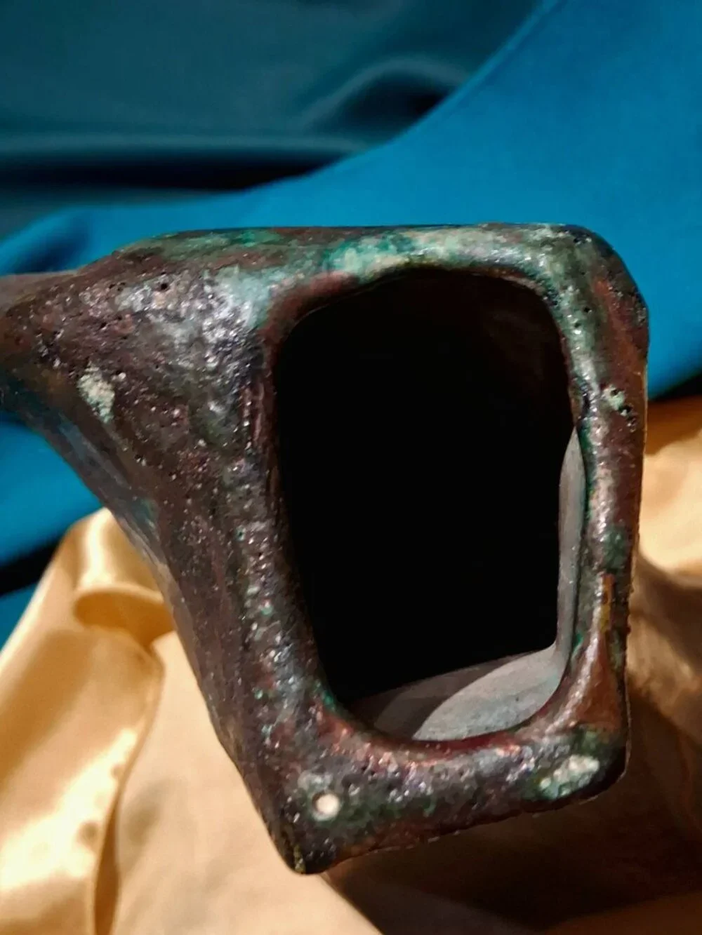 Signed contemporary studio raku art pottery piece